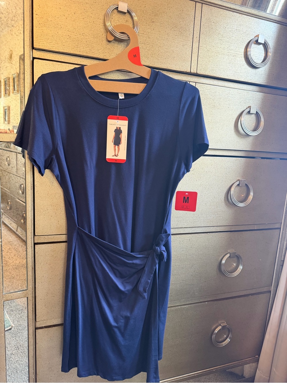 Threads 4 Thought Navy Short-Sleeve Tie-Waist Mini Dress